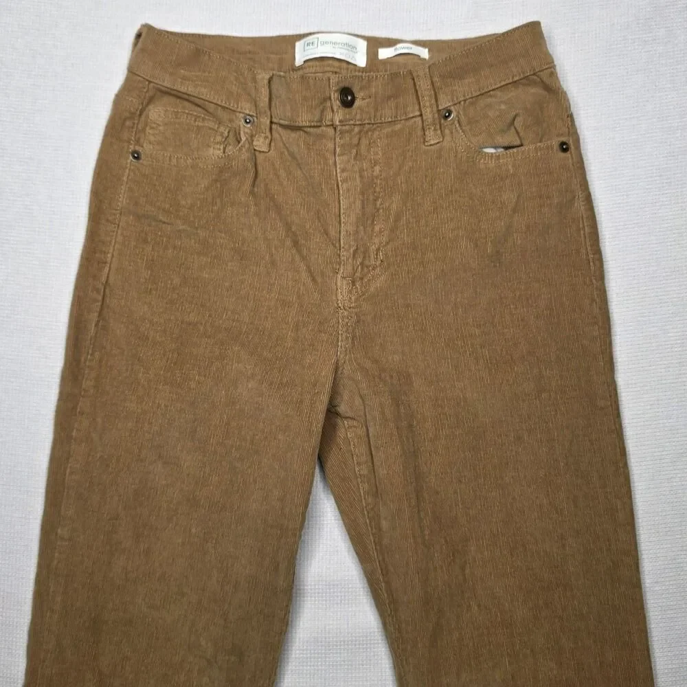 ReGeneration by Celebrity Pink Flower Beige Brown Corduroy Flare Leg Pants 5/27